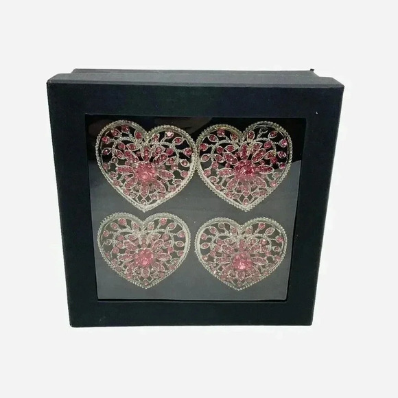 TAHARI Napkin Rings Hearts Pink Crystals Romantic Dinner Valentines Anniversary - Picture 5 of 5
